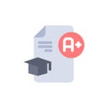 Document, Cap, Education, Graduation, A+  Flat Color Icon. Vector icon banner Template Royalty Free Stock Photo