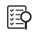 Document check icon vector illustration. Checklist magnifier assessment icon.