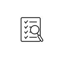 Document check icon vector illustration. Checklist magnifier assessment line icon.