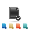 Document and check mark icon isolated on white background. Checklist icon. Business concept. Set elements in colored