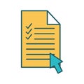 Document with check marks and cursor arrow line and fill style icon vector design