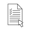 Document with check marks and cursor arrow silhouette style icon vector design