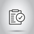 Document checkbox icon in flat style. Test vector illustration on white isolated background. Contract business concept