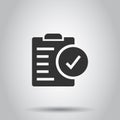 Document checkbox icon in flat style. Test vector illustration on white isolated background. Contract business concept