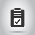 Document checkbox icon in flat style. Test vector illustration on white isolated background. Contract business concept