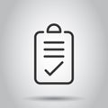 Document checkbox icon in flat style. Test vector illustration on white isolated background. Contract business concept