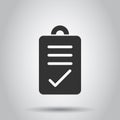 Document checkbox icon in flat style. Test vector illustration on white isolated background. Contract business concept