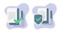Document contract fraud check verify approve icon vector, digital privacy reviewed permission shield, private secure information