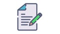 Document create write single isolated icon with flat dash or dashed style