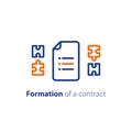 Document creation, formation of a contract, terms and conditions settlement agreement, vector icon Royalty Free Stock Photo