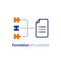 Document creation, formation of a contract, terms and conditions settlement agreement, vector icon