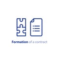 Document creation, formation of a contract, terms and conditions settlement agreement, vector icon Royalty Free Stock Photo