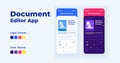 Document editor smartphone interface vector templates set Royalty Free Stock Photo