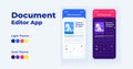 Document editor smartphone interface vector templates set