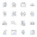 Document equipment line icons collection. Scanner, Photocopier, Printer, Fax, Projector, Binder, Laminator vector and