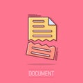 Document error icon in comic style. Broken report cartoon vector illustration on isolated background. Damaged splash effect Royalty Free Stock Photo