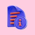 Document exclamation icon 3d render concept for Reject file Royalty Free Stock Photo