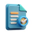 Document file with approved check mark on computer screen. 3d vector icon. Cartoon minimal style. Confirmed online document file