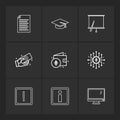 document , file , convocation cap , board , chart , monitor , ic, wallet , money , exclimination , 9 eps icons set vector Royalty Free Stock Photo