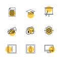 document , file , convocation cap , board , chart , monitor , ic, wallet , money , exclimination , 9 eps icons set vector