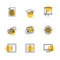 document , file , convocation cap , board , chart , monitor , ic, wallet , money , exclimination , 9 eps icons set vector Royalty Free Stock Photo