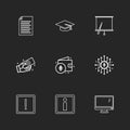 document , file , convocation cap , board , chart , monitor , ic, wallet , money , exclimination , 9 eps icons set vector Royalty Free Stock Photo