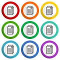 Document, file, copy vector icons, set of colorful flat design buttons for webdesign and mobile applications Royalty Free Stock Photo