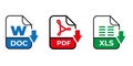 Document file icons. Doc, Pdf, Xls flat icon. Vector illustration Royalty Free Stock Photo