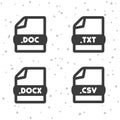 Document file icons. Download DOC, TXT, DOCX and CSV symbol sign. Web Buttons. Royalty Free Stock Photo