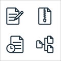 document and files line icons. linear set. quality vector line set such as chart, file, zip