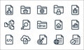 Document and files line icons. linear set. quality vector line set such as file, file, coding, file, chart, homepage, folder,