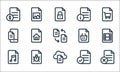 Document and files line icons. linear set. quality vector line set such as file, file, music, file, bug, shopping, picture