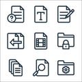 Document and files line icons. linear set. quality vector line set such as folder, file, file, folder, movie, file, font