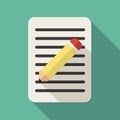 Document flat icon with a pen