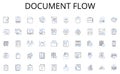 Document flow line icons collection. Tech, Gadget, Device, Circuit, Microchip, Battery, Charger vector and linear