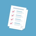 Document form paper sheets pile with checklist in a flat design