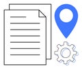 Document with Gear and Location Marker Representing Process, Settings, and Navigation Royalty Free Stock Photo