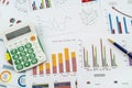 document graph chart annual finance report with pen calculator on desk. Financial accounting Royalty Free Stock Photo