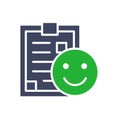 Document with happy face colored icon. Profile for charity, like, positive feedback, approvement symbol