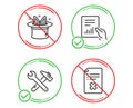 Document, Hat-trick and Spanner tool icons set. Reject file sign. File with diagram, Magic hat, Repair. Vector