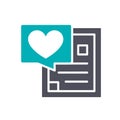 Document with heart colored icon. Donation form, chat bubble, charity, feedback symbol Royalty Free Stock Photo