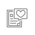 Document with heart line icon. Donation form, chat bubble, help, charity, feedback, symbol Royalty Free Stock Photo