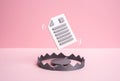 The document hovers over a trap. The contract is a trap. Unfavorable terms and high penalties Royalty Free Stock Photo