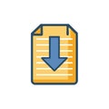 Document icon with a blue down arrow sign for download or data transfer Royalty Free Stock Photo