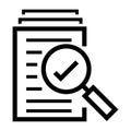 search icon, approved document, magnifier with tick