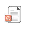 Document icon with not allowed sign. Document icon and block, forbidden, prohibit symbol