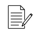 Document icon pen for web page design. Paper sign. Notepad symbol. Vector pencil pictogram. Contract line icon