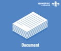 Document icon. Pile of documents, stack of business paper. Vector 3D illustration isolated on blue background.