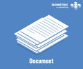 Document icon. Pile of documents, stack of business paper. Vector 3D illustration isolated on blue background.