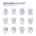 Document icon set, with purple doodle design. Royalty Free Stock Photo